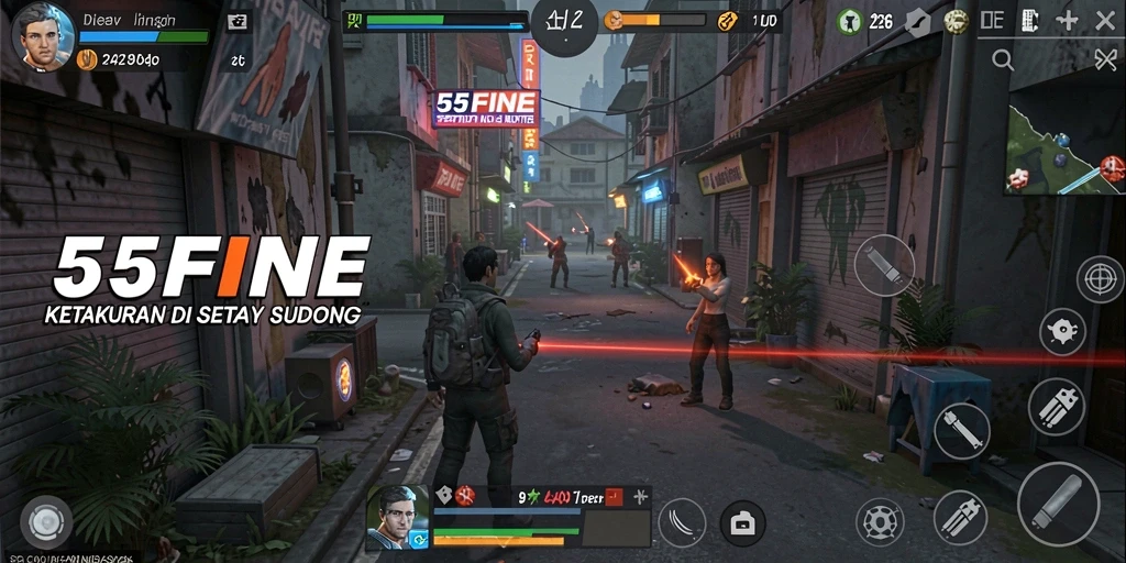 Tampilan gameplay menakutkan dari 55FIVE dengan suasana yang mencekam.