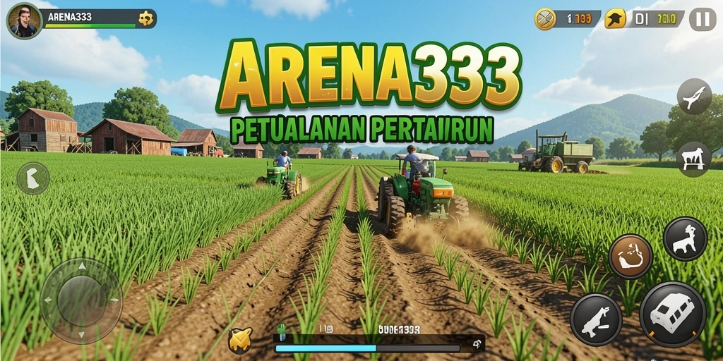 Screenshot menunjukkan gameplay seru di ARENA333 dengan aktivitas bertani.