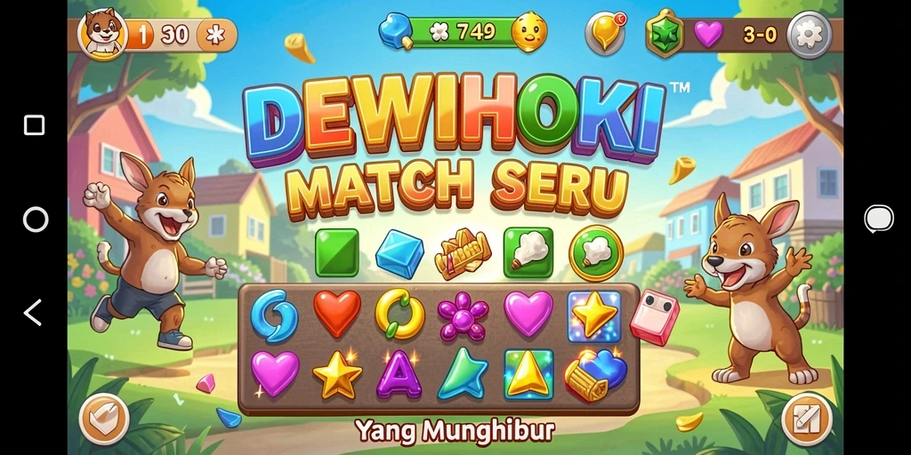 Tampilan menarik dari gameplay Match-3 DEWIHOKI yang seru.