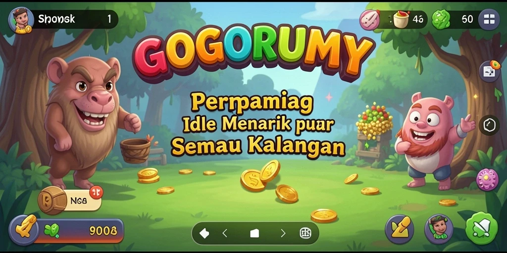 Screenshot gameplay <strong>GOGORUMMY</strong> menampilkan aktivitas pengumpulan sumber daya yang menarik.