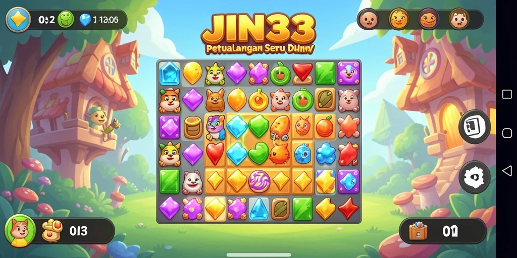 Screenshot gameplay JIN33 menampilkan keseruan mencocokkan permata.