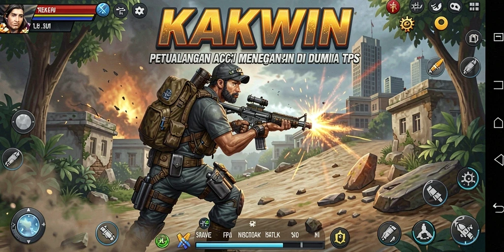 Screenshot gameplay KAKWIN menampilkan aksi tembak-menembak yang intens.