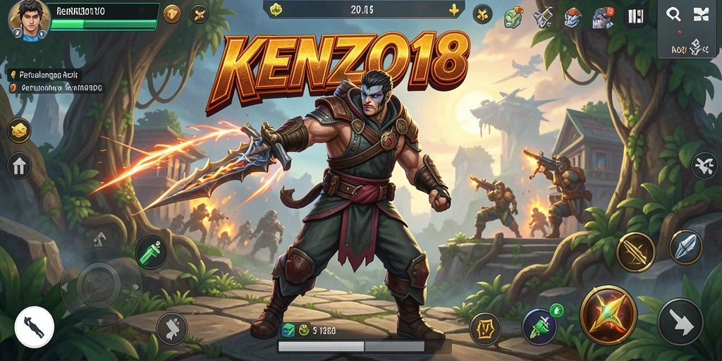 Screenshot gameplay KENZO188 menampilkan pertarungan seru dan karakter animasi.