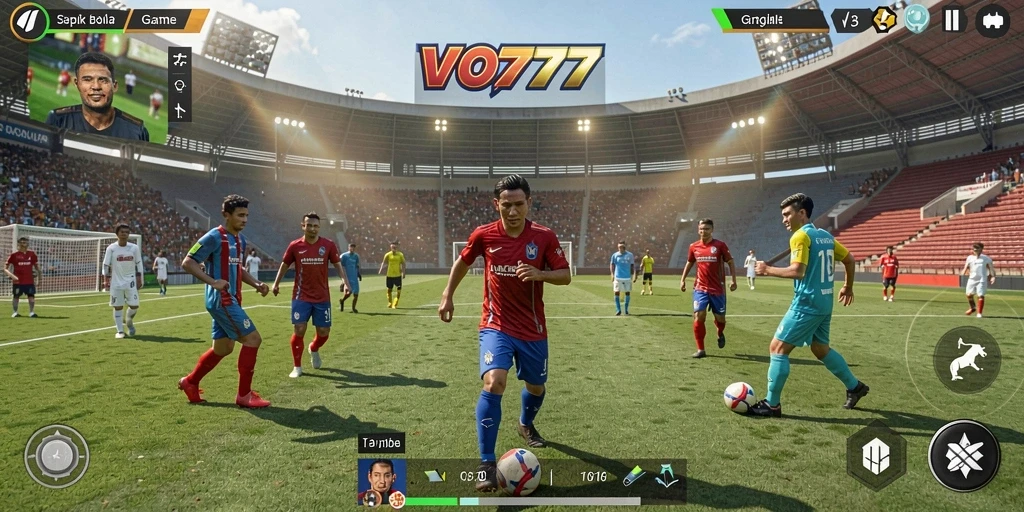 Screenshot gameplay VO777 menampilkan momen seru dalam pertandingan sepak bola.